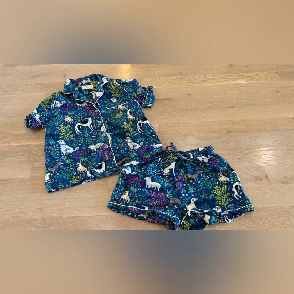 Printfresh Blue Floral & Dog-Print Short Pajama Set